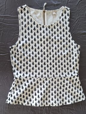 J. Crew White Tank with Black Floral Motif